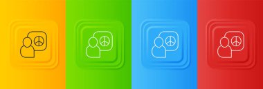 Beyaz Barış görüşmeleri ikonu renkli arkaplanda izole edildi. Kare düğmelere simgeleri yerleştir. Vektör.