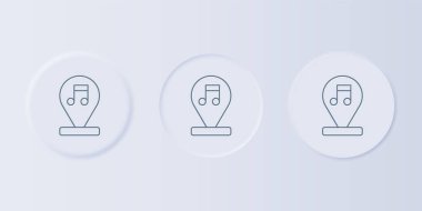 Gri müzik notası, ton simgesi gri arkaplanda izole edilmiş. Kare düğmelere simgeleri yerleştir. Vektör.