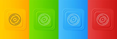 Renkli arkaplanda beyaz vinil disk simgesi izole edildi. Kare düğmelere simgeleri yerleştir. Vektör.