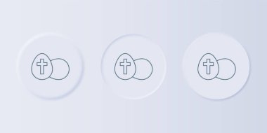 Gri arkaplanda gri Paskalya yumurtası ikonu var. Mutlu Paskalyalar. Kare düğmelere simgeleri yerleştir. Vektör.