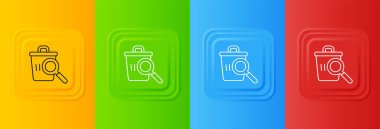 Sokaklardaki çöp tenekelerinde yemek arayan beyazlar renkli arka planda izole edilmiş bir ikon. Evsizlik ve yoksulluk kavramı. Kare düğmelere simgeleri yerleştir. Vektör.