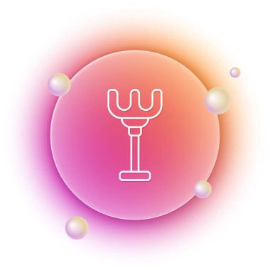 Beyaz arka planda beyaz tırmık oyuncak simgesi izole edildi. Çocuklar plaj oyunları için oyuncak. Turuncu ve pembe eğimli çember arka planı. Vektör.