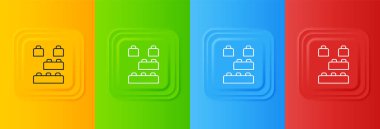 Renkli arka planda izole edilmiş çocuk simgesi için beyaz oyuncak blok tuğlaları. Kare düğmelere simgeleri yerleştir. Vektör.