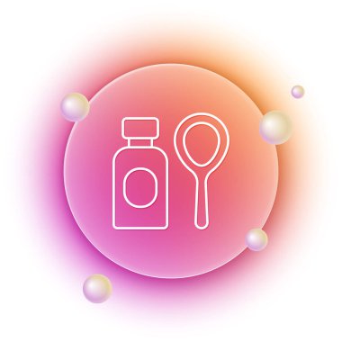 Beyaz sabun köpüklü şişe ikonu beyaz arka planda izole edilmiş. Köpüren sabun çubuğu şişesi. Turuncu ve pembe eğimli çember arka planı. Vektör.