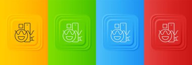 Renkli arkaplanda izole edilmiş beyaz temel geometrik şekiller simgesi. Kare düğmelere simgeleri yerleştir. Vektör.