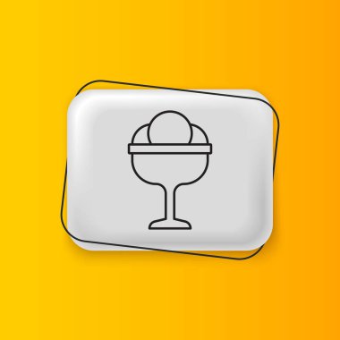 Sarı arka planda izole edilmiş siyah dondurma ikonu. Güzel sembol. Gümüş dikdörtgen düğme. Vektör.