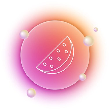 Beyaz arkaplanda izole edilmiş beyaz karpuz simgesi. Turuncu ve pembe eğimli çember arka planı. Vektör.