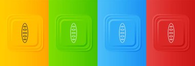 Renkli arka planda izole edilmiş beyaz Fransız baget ekmek ikonu. Kare düğmelere simgeleri yerleştir. Vektör.