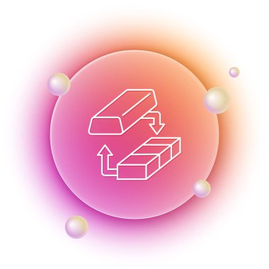 Beyaz altın değişim para ikonu beyaz arka planda izole. Para değiştirici. Turuncu ve pembe eğimli çember arka planı. Vektör.