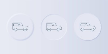 Gri arka planda gri araba simgesi izole edildi. Kare düğmelere simgeleri yerleştir. Vektör.