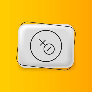 Siyah Venüs sembolü sarı arkaplanda izole edilmiş. Astroloji, numeroloji, yıldız falı, astronomi. Gümüş dikdörtgen düğme. Vektör.