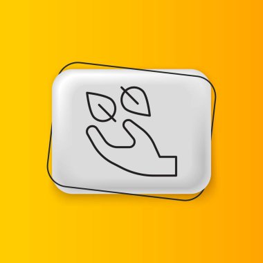 Sarı arkaplanda el yapımı siyah çay yaprağı izole edilmiş. Çay yaprakları. Gümüş dikdörtgen düğme. Vektör.