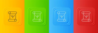 Beyaz Psikoloji kitabı ikonu renkli arka planda izole edilmiş. Psi sembolü. Akıl sağlığı konsepti, psikanaliz analizi ve psikoterapi. Kare düğmelere simgeleri yerleştir. Vektör.