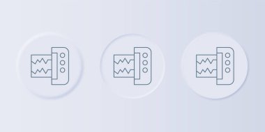 Gri sismograf simgesi gri arkaplanda izole edildi. Deprem analog sismografı. Kare düğmelere simgeleri yerleştir. Vektör.