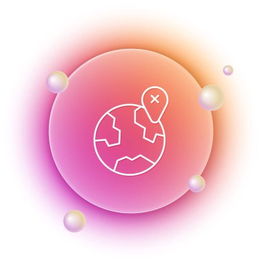 Dünya ikonundaki beyaz konum beyaz arkaplanda izole edildi. Dünya ya da Dünya işareti. Turuncu ve pembe eğimli çember arka planı. Vektör.