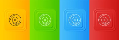 Renkli arkaplanda beyaz vinil disk simgesi izole edildi. Kare düğmelere simgeleri yerleştir. Vektör.