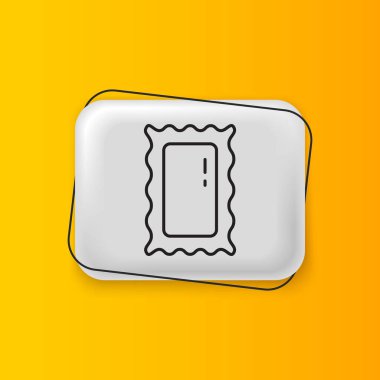 Yatak odası, mağazalar, sahne arkası ikonu için sarı arka planda siyah büyük boy bir ayna. Gümüş dikdörtgen düğme. Vektör.