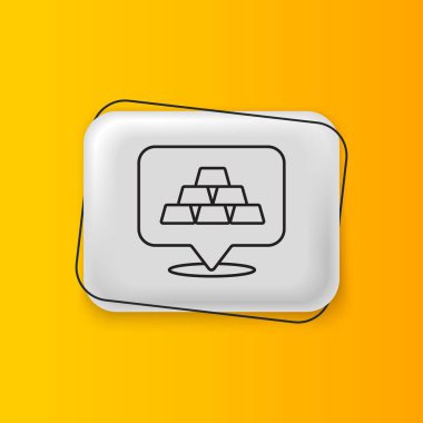 Sarı arkaplanda izole edilmiş siyah altın çubuk simgesi. Bankacılık işi konsepti. Gümüş dikdörtgen düğme. Vektör.