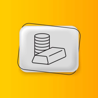 Sarı zemin üzerinde altın külçeleri olan siyah altın sikke. Bankacılık işareti. Para sembolü. Gümüş dikdörtgen düğme. Vektör.