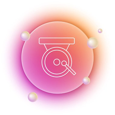 Beyaz arka planda beyaz boks gong simgesi izole edildi. Boks zili. Turuncu ve pembe eğimli çember arka planı. Vektör.