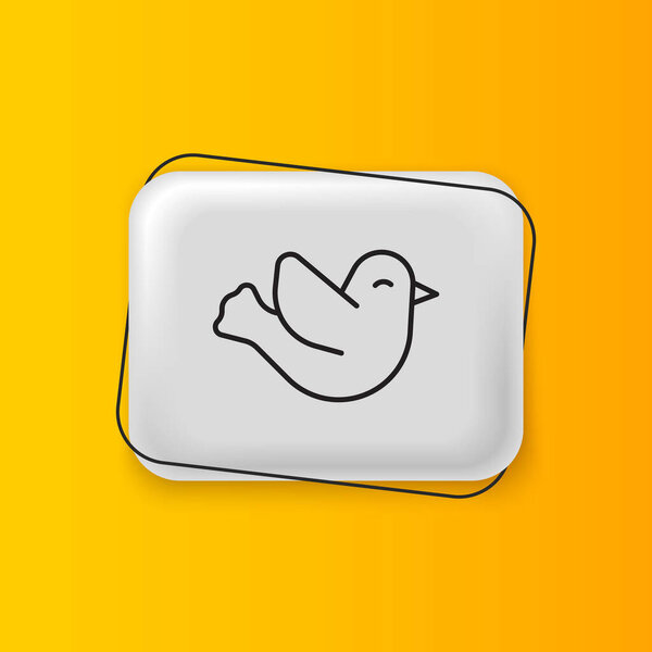 Black Dove icon isolated on yellow background. Silver rectangle button. Vector.