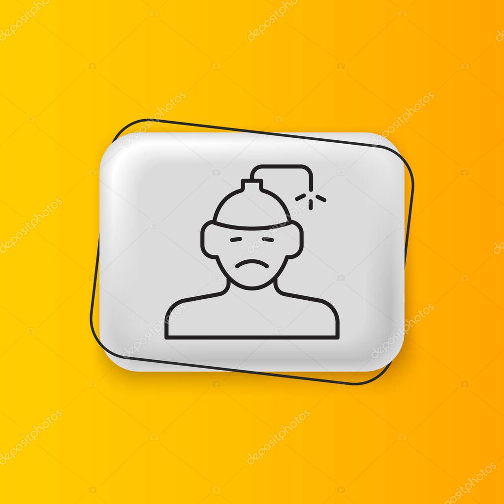 Black Concussion, headache, dizziness, migraine icon isolated on yellow background. Silver rectangle button. Vector.
