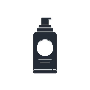 Saç spreyi için siyah sprey kutusu, deodorant, beyaz arka planda izole edilmiş terleme önleyici ikon. Vektör.