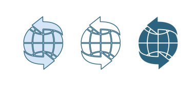 Mavi Dünya ikonu beyaz arkaplanda izole edildi. Yerküreye iğnele. Vektör.