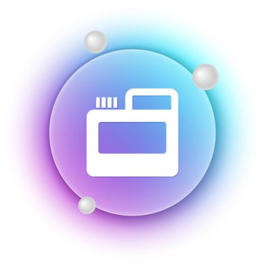 Beyaz boya, guaj, kavanoz, beyaz arka planda izole edilmiş boya ikonu. Mavi ve mor eğimli çember arkaplan. Vektör.