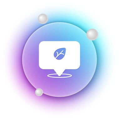 Beyaz arka planda izole edilmiş beyaz vejetaryen beslenme ikonu. Organik, biyolojik, ekolojik sembol. Vejetaryen, et yok, laktozsuz, sağlıklı, taze ve şiddet içermeyen yiyecekler. Mavi ve mor eğimli çember arkaplan. Vektör.