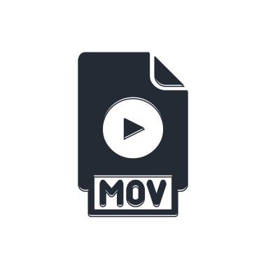 Siyah MOV dosya dökümanı. Beyaz arkaplanda mov simgesi indir. MOV dosya sembolü. Ses ve video koleksiyonu. Vektör.