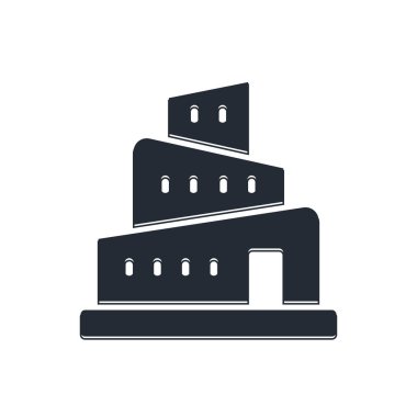 Kara Babil Kulesi İncil hikayesi ikonu beyaz arka planda izole edildi. Vektör.