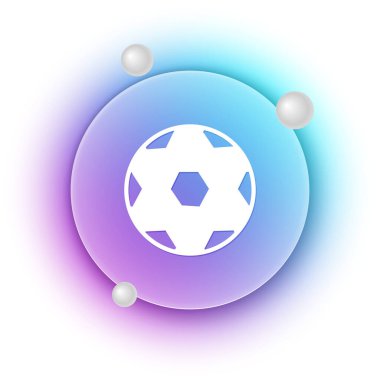 Beyaz arka planda izole edilmiş beyaz futbol topu ikonu. Spor malzemeleri. Mavi ve mor eğimli çember arkaplan. Vektör.