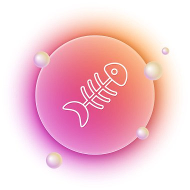 Beyaz balık iskelet simgesi beyaz arkaplanda izole edildi. Balık kemiği işareti. Turuncu ve pembe eğimli çember arka planı. Vektör.