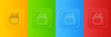 Beyaz Cadılar Bayramı cadı kazan ikonu renkli arka planda izole. Mutlu Cadılar Bayramı Partisi. Kare düğmelere simgeleri yerleştir. Vektör.