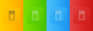 Beyaz Açık kibrit kutusu ve renkli arkaplanda izole edilmiş kibrit kutusu. Kare düğmelere simgeleri yerleştir. Vektör.