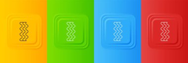 Beyaz pastırma çizgili simge renkli arkaplanda izole edilmiş. Kare düğmelere simgeleri yerleştir. Vektör.