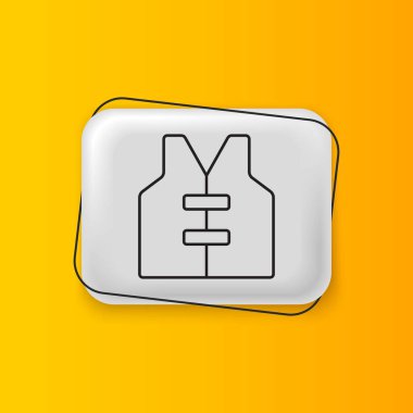 Siyah Hayat ceketi simgesi sarı arkaplanda izole edilmiş. Can yeleği ikonu. Olağanüstü bir spor. Spor malzemeleri. Gümüş dikdörtgen düğme. Vektör.