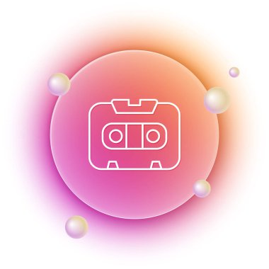 Beyaz Retro ses kaset simgesi beyaz arkaplanda izole edildi. Turuncu ve pembe eğimli çember arka planı. Vektör.