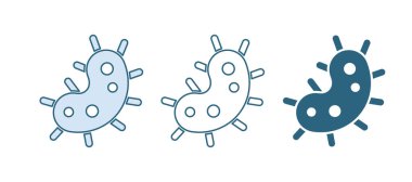 Beyaz arkaplanda mavi virüs simgesi izole edildi. Corona virüsü 2019-nCoV. Bakteri ve mikroplar, hücre kanseri, mikrop, mantar. Vektör.