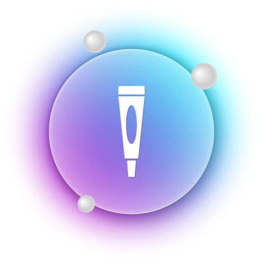 Beyaz arka planda beyaz krem ya da losyon kozmetik tüp ikonu var. Kadınlar için vücut bakım ürünleri. Mavi ve mor eğimli çember arkaplan. Vektör.