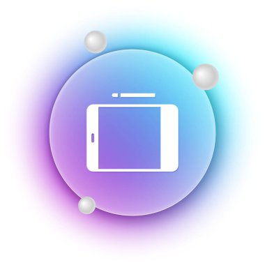 Beyaz arkaplanda izole edilmiş beyaz grafik tableti simgesi. Mavi ve mor eğimli çember arkaplan. Vektör.