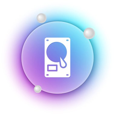 Beyaz Disk Sürücüsü HDD simgesi beyaz arkaplanda izole edildi. Mavi ve mor eğimli çember arkaplan. Vektör.