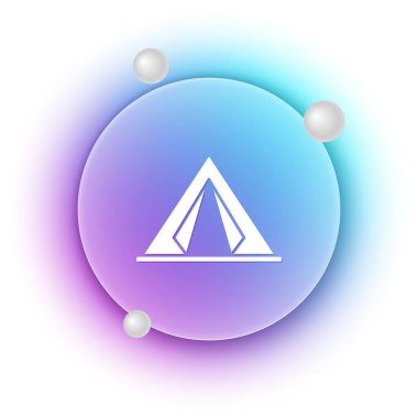 Beyaz turist çadırı simgesi beyaz arka planda izole edildi. Kamp sembolü. Mavi ve mor eğimli çember arkaplan. Vektör.