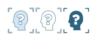 Mavi Yüz tanıma simgesi beyaz arkaplanda izole edildi. Yüz tanımlama simgesi. Yüz tanıma. Siber güvenlik kavramı. Vektör.