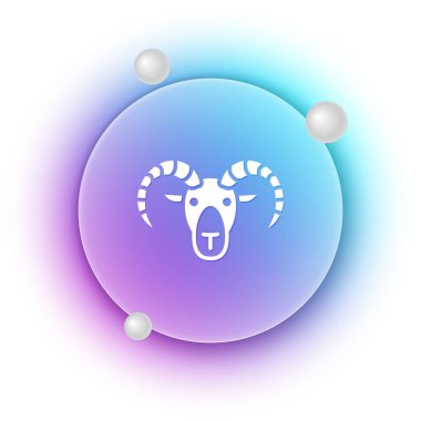 Beyaz keçi başı ya da beyaz arka planda izole edilmiş koç ikonu. Dağ koyunu. Hayvan sembolü. Mavi ve mor eğimli çember arkaplan. Vektör.