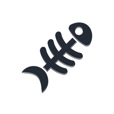 Siyah balık iskelet simgesi beyaz arkaplanda izole edildi. Balık kemiği işareti. Vektör.