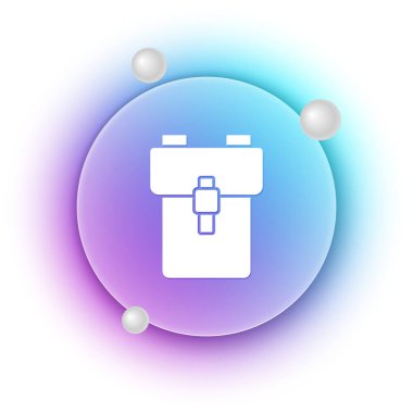 Beyaz okul sırt çantası simgesi beyaz arkaplanda izole edildi. Mavi ve mor eğimli çember arkaplan. Vektör.