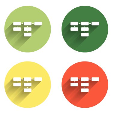 Site haritası simgesini uzun gölge arkaplanı ile izole et. Renkli daire düğmesi. Vektör.