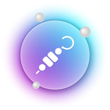 Beyaz arka planda izole edilmiş şiş şiş kebap. Şiş çubukta et kebabı. Izgara etle piknik. Mavi ve mor eğimli çember arkaplan. Vektör.